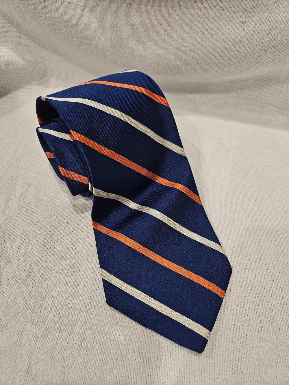 Brooks Brothers Makers Line Navy Silk Orange/ Cream Striped Tie Made In Usa - Picture 4 of 4